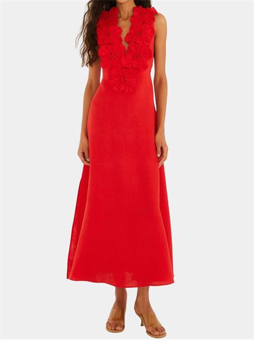 Dress with floral applications FARM RIO | 347760REDL0028